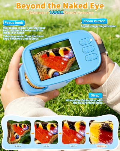 1000X Handheld Microscope for Kids, 4K Digital Kids Microscope Science Kits - color: Blue