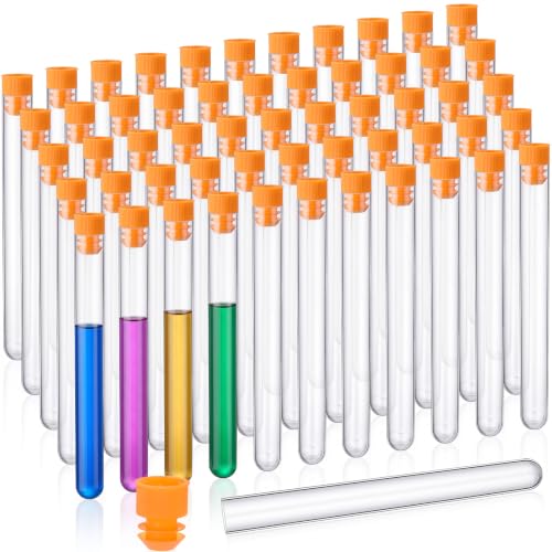 Hoteam 100 Pack Plastic Test Tubes with Caps, 25ml/6" Clear Tubes Vials - color: Orange Lid