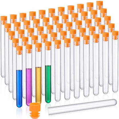 Hoteam 100 Pack Plastic Test Tubes with Caps, 25ml/6" Clear Tubes Vials - color: Orange Lid