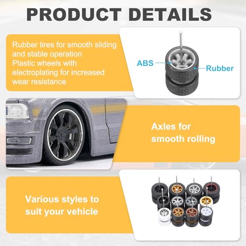 MECCANIXITY 4 Set 1/64 Wheels and Tires Set, Real Riders Rims Includes Axles for RC Diecast Car DIY Model, Gray Rims - color: Gray Rims