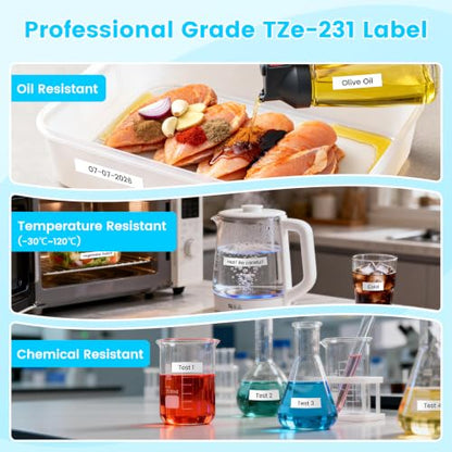 Markurlife 5X Compatible Brother TZe Tape 12mm 0.47 Laminated White TZe-231 - color: Black Ink on White Tape, size: 1/2 inch 26.2 feet (12mm x 8m)