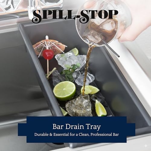 Spill-Stop 13-760 Bar Drain Tray, Durable Black Plastic, Large 14" x 5" x 3", Fits Standard Bar Sinks, Includes Drain Extension Tube, Made in USA