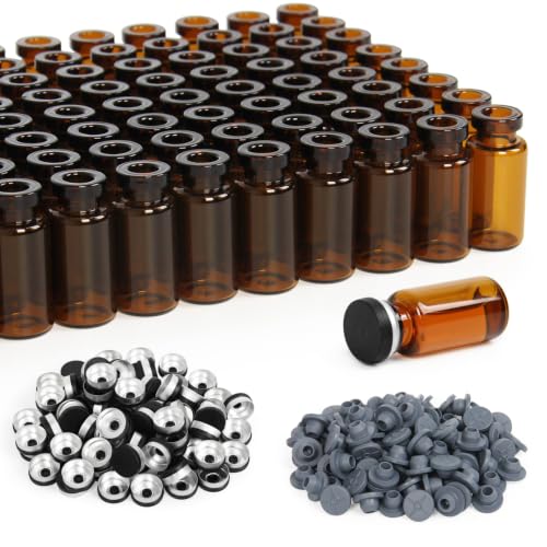 100 Pack 3ml Amber Glass Vials with Black Caps – 1 Dram Lab Headspace Vials, 13mm Neck Diameter, Includes Flip Top Caps and Self-Sealing Rubber Stoppers for Laboratory, Sample Storage - color: Amber Vial Black Cap, size: 3ml