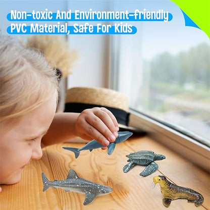 12 Marine Animal Figurines for Kids, Plastic Animal Toys Tiny Portable Sea Creature Figures Playset Montessori Toy Educational Game for Homeschool Preschool Toddler Kids - style: Marine animals (excluding cards)