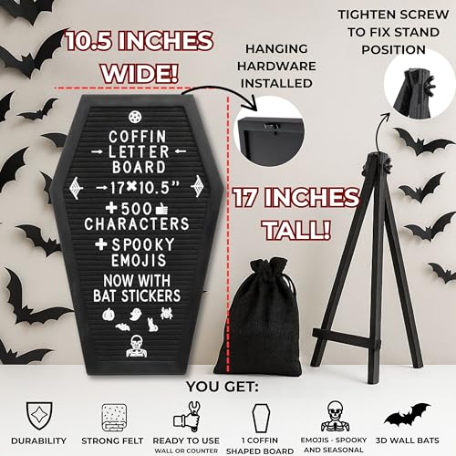 Nomnu Coffin Letter Board, Black Goth Decor with Bat Stickers Spooky Emojis - color: Black