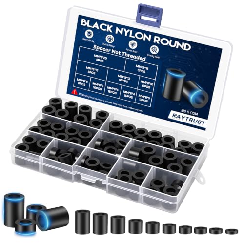 100Pcs M8 Plastic Spacers for Screws, Non-Threaded Plastic Round Spacer Assortment Kit, High-Strength Standoffs for Electrical Outlets, 3D Printers, ID 8mm OD 14mm, 3mm to 20mm Lengths,Black - size: M8 100pcs