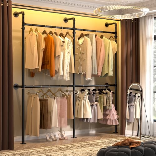 Aheaplus Industrial Pipe Clothing Rack, Reversible 6.75FT Clothes Rack - size: 81 inches