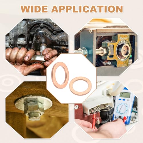 PATIKIL 35PCS M8 Copper Washers, M8x12x1mm Copper Crush Washer Metric Flat Washers Sealing Washers Assortment Kit Oil Drain Plug Gasket Ring for Automotive Battery Vehicles Screws Bolt - size: M8x12x1mm