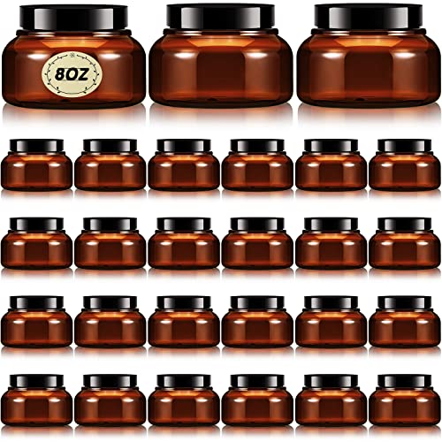 24 Pack Plastic Cosmetic Jars with Lids Label, 8 oz, Brown - color: Brown, size: 8 oz