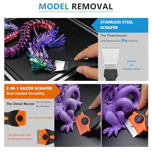 3D Printer Tools Kit, 55PCS 3D Printer Accessories & 3D Printing Tools Kit with Nozzle Cleaner Needles, Scraper, Files, Brushes, Wrench, Engraving Knife for FDM SLA Printers, for Bambu Lab, etc.