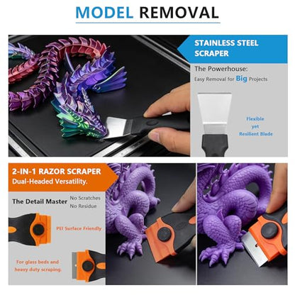 3D Printer Tools Kit, 55PCS 3D Printer Accessories & 3D Printing Tools Kit with Nozzle Cleaner Needles, Scraper, Files, Brushes, Wrench, Engraving Knife for FDM SLA Printers, for Bambu Lab, etc.