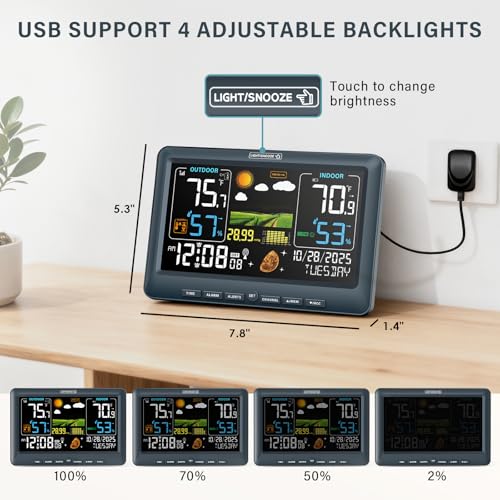 BluSon Weather Station Wireless Indoor Outdoor Thermometer, Atomic Clock - color: Blue