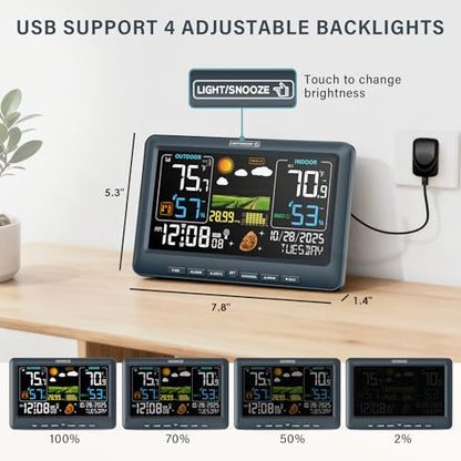 BluSon Weather Station Wireless Indoor Outdoor Thermometer, Atomic Clock - color: Blue