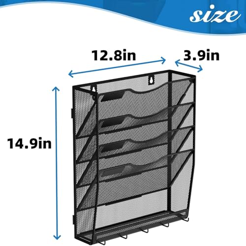 Gawerk 5-Tier Wall File Organizer Hanging Wall File Holder Wall Mount Paper Folder Organize, Mesh Magazine Document Mail Organizer for Office School Home, Black - color: Black, size: 4+1-T