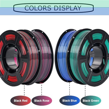 Silk PLA 3D Printer Filament Bundle, 1.75mm Dual Color Filament - color: Silk Black Red+black Rose+black Blue+black Green