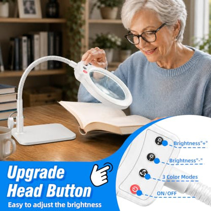 30X 12X Magnifying Glass with Light and Stand, LED Desk Magnifier for Craft - color: White