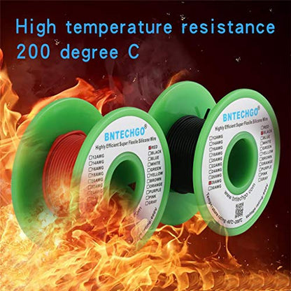 BNTECHGO 28 Gauge Silicone Wire Spool red 25ft and Black 25ft Flexible 28 AWG Stranded Tinned Copper Wire - size: 28 Gauge, 25ft per color