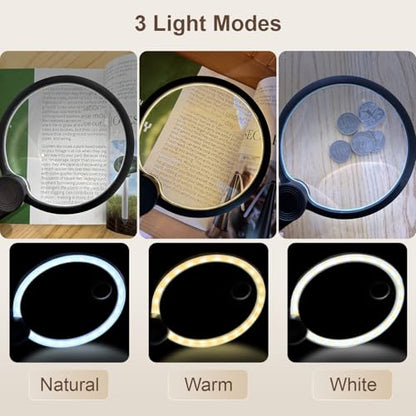 IMICHI Large 5.12" Handheld Magnifying Glass 10X/20X Lens with Eye-Care Anti-Flicker LEDs – 3 Adjustable Light Modes, Rechargeable – Perfect for Seniors, Low Vision, Reading, Crafts, Jewelry Repair
