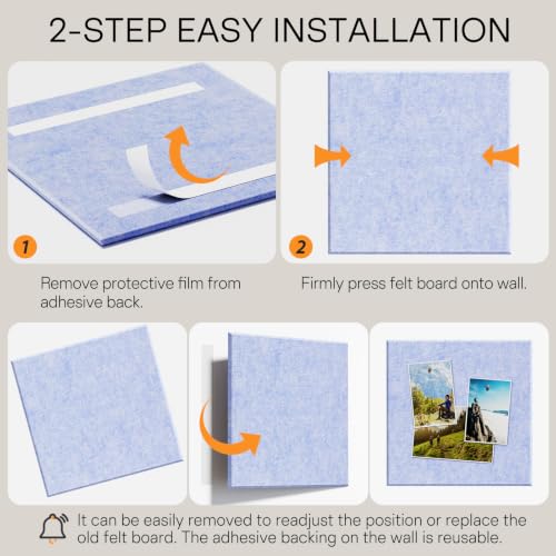 MaxGear Felt Bulletin Board 36" x 24", Light Blue Felt Wall Tiles Push Pins - color: Light Blue, size: 36" x 24"