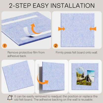MaxGear Felt Bulletin Board 36" x 24", Light Blue Felt Wall Tiles Push Pins - color: Light Blue, size: 36" x 24"