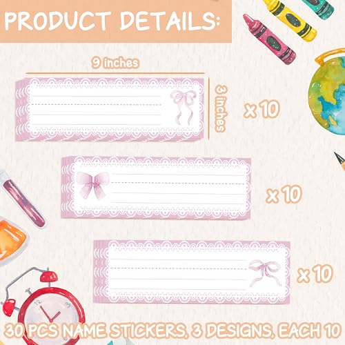 Name Tags for Classroom & Cubby | 3×9 Inches 30 Pcs - style: PINK BOW