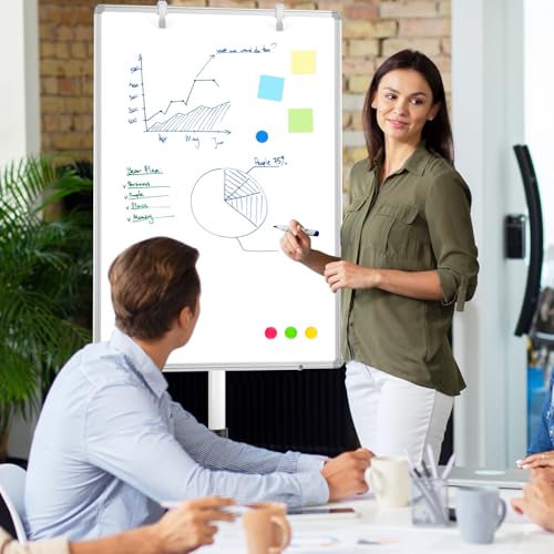 Magnetic Mobile Whiteboard, 40"x28", Height Adjustable Flip Chart Easel - color: Rolling, size: 28"W x 40"H
