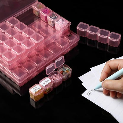 Mr. Pen- Bead Storage Containers, 28 Grids, 2 Pack, Transparent Pink - color: Transparent Pink, size: 2 Pack-56 Pcs(6.8"x4.4"x1")