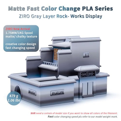 ZIRO PLA Filament 1KG, Matte Rainbow Fast Color Change, Gray Layer Rock - color: Gray Layer Rock (Matte)