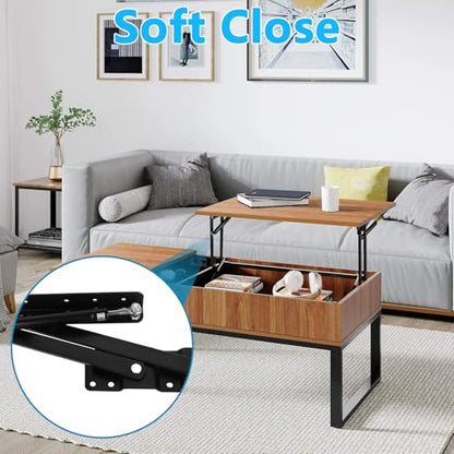4PCS Coffee Table Lift Top Hardware, Heavy Duty Lift Up Hinges with Hydraulic Gas Spring, DIY Furniture Lifting Mechanism for Living Room Storage, Black 2.0mm Thick Iron (2 Pairs)
