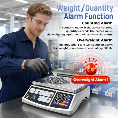 Industrial Counting Scale 40kg/88lb x 1g Precision Bench Scale Digital Inventory Counting Weight Scale for Small Parts and Coins, Electronic Gram Scale with Batteries/AC Power, lb/g/kg/oz - style: 40kg x 1g