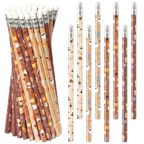 Xqumoi 60Pcs Coffee Themed Pencils with Eraser - Latte Cappuccino #2 HB Pencils, Coffee Lover Stationery Office Supplies Teacher Appreciation Gift Goodie Bag Fillers Stuffers Party Favors - style: Coffee