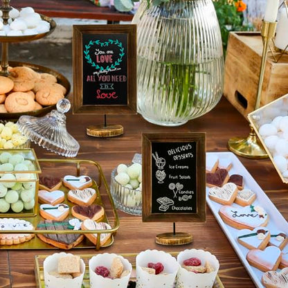 MyGift 12x7 Inch Framed Tabletop Chalkboard Signs with Stand Set of 2 - color: Burnt Wood, Set of 2