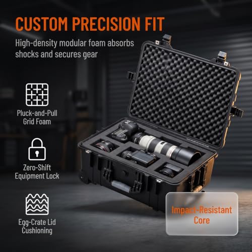 MEIJIA Rolling Waterproof Hard Protective Case, Hard Camera Case with Retractable Pull Handle and Wheels,Customizable Fit Foam Inserted, Black, 22.83 x 17.91 x 10.31 inches - size: 22.83 x 17.91 x 10.31 inches