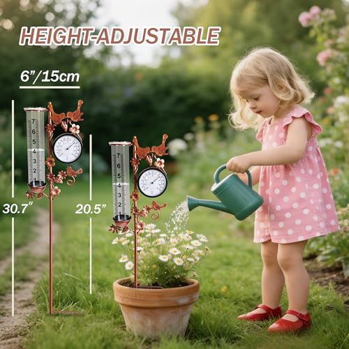 Rain Gauge Outdoor with Thermometer, Accurate & Easy to Read - color: Copper Hummingbird
