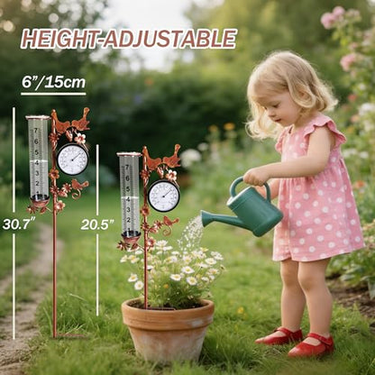 Rain Gauge Outdoor with Thermometer, Accurate & Easy to Read - color: Copper Hummingbird