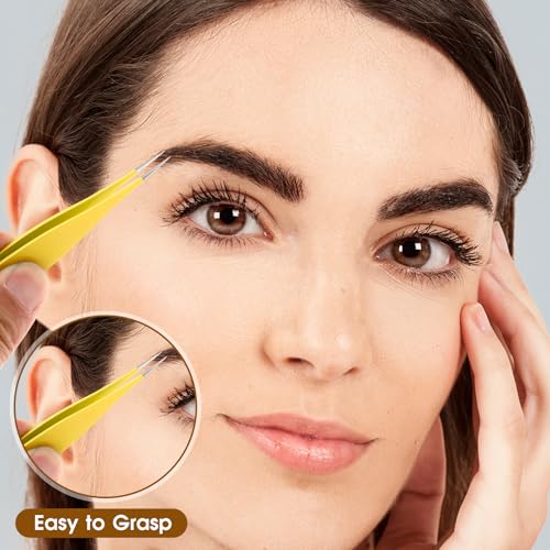 Salbsever 6-Piece Needle Nose Tweezers - Precision Fine Point Tip - Stainless Steel - Blackhead Remover for Nose, Facial Hair & Eyebrow