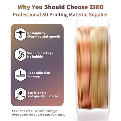 ZIRO Shine PLA Filament, 1.75mm 1kg Fit Most FDM 3D Printer, Ember - color: Ember (Silky)