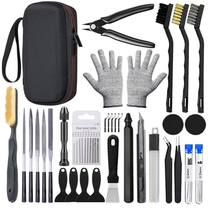 62PCS 3D Printer Tool Kit with Deburring Tool, Needle Files and Hand Drill - color: Black box 62pcs