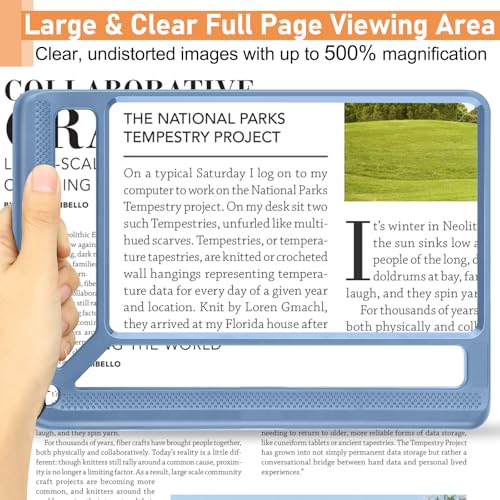 AKKYCVS 5X Full Page Magnifying Glass for Reading, Lightweight Rectangular Magnifier Provides Large Book Page Viewing Area, Handheld Magnifier for Reading Small Prints for Seniors, Low Vision-Blue - color: Blue