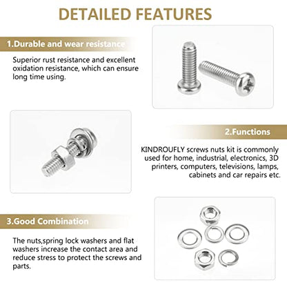 382 Pieces M4 x 5/6 /8/10 /12/16 /20mm Phillips Pan Head Machine Screws Nuts Washers Assortment Kit, 304 Stainless Steel, Fully Machine Thread - size: M4