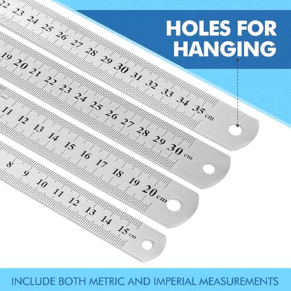 Eboot 8 Pack Steel Rulers 6, 8, 12, 14, 18, 40 Inch Metal Rulers - size: 6in+8in+12in+14in