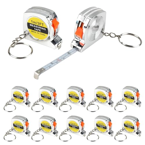 12 Pack 3ft Mini Tape Measure Keychain, Sliver Portable Retractable Small Tape Measure with Slide Lock, Construction Party Favors for Prize Bag Filler DIY Projects School Office Home Project Daily Use