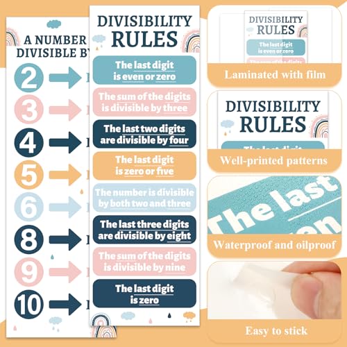 QOUBAI Educational Math Posters for Middle School Divisibility Mathematics Banner Math Classroom Decor Boho Rainbow Posters Bulletin Board for Teachers Elementary High School Classroom Wall - style: Bohemian