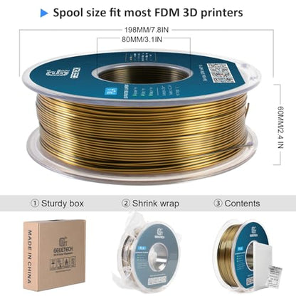 Geeetech Silk PLA Filament 1.75mm Silk Dual Color Filament, Coextrusion Dichromatic Metal-Like Shiny Consumable 1kg (2.2lbs) 1 Spool, Dimensional Accuracy +/- 0.02 mm, Gold Black - color: 1kg Dual Color Gold-black