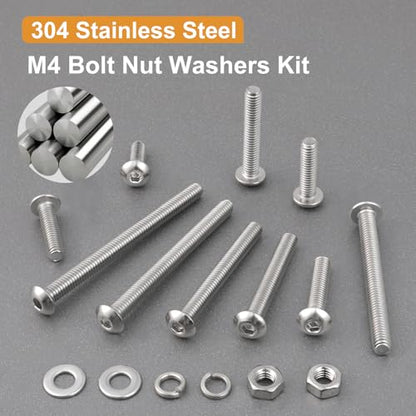 VGBUY 500pcs M4 Screws Assortment, M4 Screws (7 Sizes 6-30mm) for 3D Printer DIY, Hex Button Head Cap Screw Bolts Nuts Washer Kit, 304 Stainless Steel, 6/8/12/16/20/25/30mm - size: M4x6/8/12/16/20/25/30mm, style: Button Head