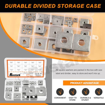 100Pcs 15 Sizes M3-M14 304 Stainless Steel Square Plate Washers Assortment Kit Square Bearing Plate Washer Square Washer Flat Washer Fastener for Construction and Industrial Equipment