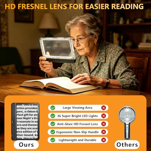 5X Magnifying Glass for Reading, Large Full Page Magnifier with Light