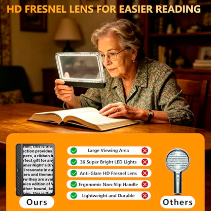 5X Magnifying Glass for Reading, Large Full Page Magnifier with Light