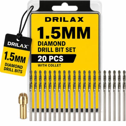 Drilax Diamond Drill Bits 20-Pc 1.5mm Compatible with Dremel Bits - size: 1.5mm
