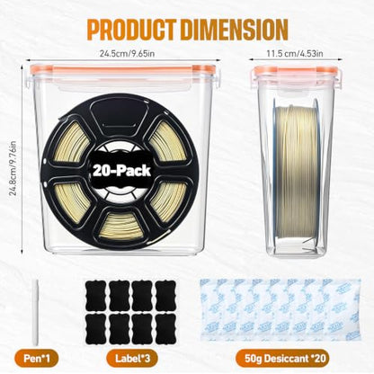 20 Pack 3D Printer Filament Storage Box Set,4 L,Orange Seal - color: Orange Seal